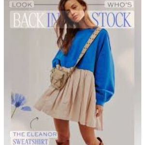 Free People Eleanor Sweatshirt Women's Small Mini Dress Layered Blue Boho Relax